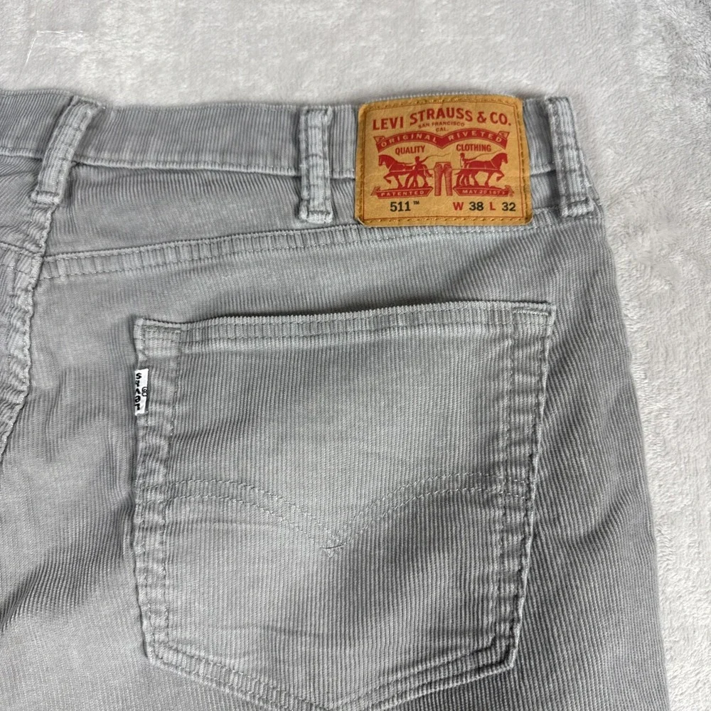 Levi's 511 Pants Corduroy Slim Light Gray Stretch Men's Size 38X32 - Picture 4 of 10
